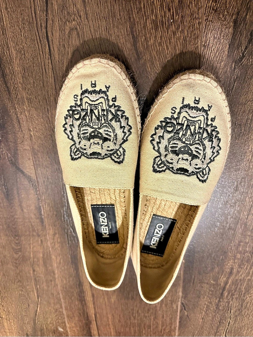 Kenzo Tiger Canvas Espadrilles Embroidered Flats Beige EU 37
